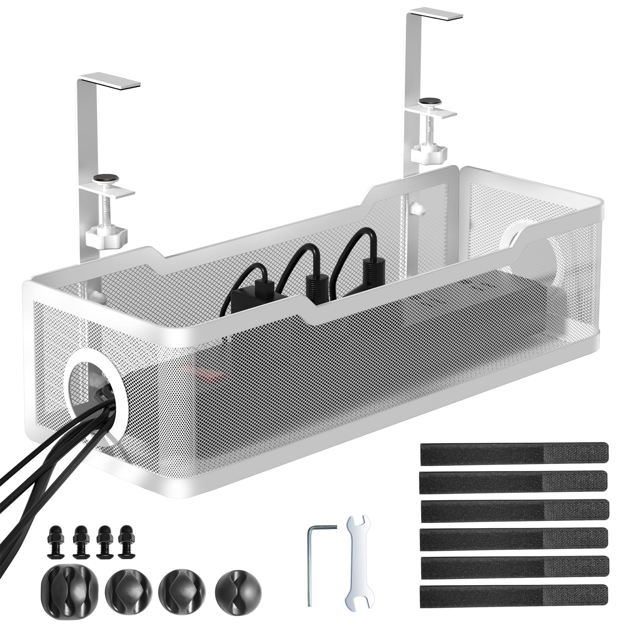 Climberty® Under Desk Cable Management Tray White, Cinati Wire Organizers No Drill, Cable Tray with Clamp for Wire Management, Cord Organization Box for Office, Home - No Damage to Desk Climberty® Under Desk Cable Management Tray White, Cinati Wire Organizers No Drill, Cable Tray with Clamp for Wire Management, Cord Organization Box for Office, Home - No Damage to Desk